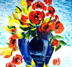 BLUE VASE WITH ROSES